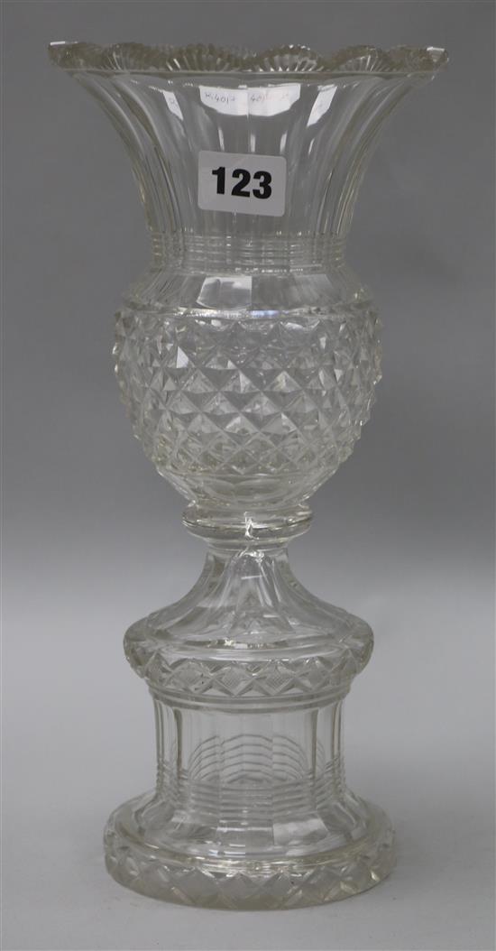 An Edwardian Regency style cut glass campana shaped vase